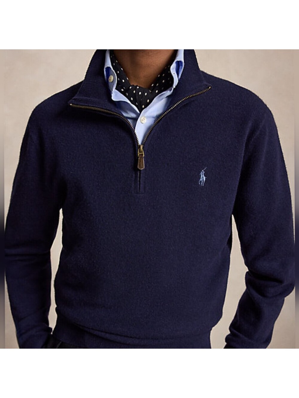 Polo Ralph Lauren 100% Wool Quarter-Zip Sweater Navy Blue Mens Small New $228